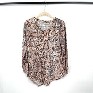 LOGO Lori Goldstein Asymmetrical Hem‎ long Sleeve Women XS Abstract Print Top